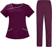 [Meichoon] Medical Scrubs Set Split Short Sleeve Irregular Neckline Top Breathable Loose Yoga Pants Soft and Comfortable Q-DK54P