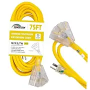 3-Outlets Indoor Outdoor Extension Cord Weatherproof with 75FT Yellow 12/3