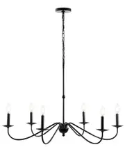 JONATHAN Y Wicklow 34In 6-Light Bohemian Farmhouse Iron LED Chandelier