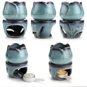 tulip Shaped Tealight Wax Warmer With Candle Spoon, Ceramic Candle Essential Oil Burner Tealight Fragrance Warmer Aromatherapy Diffuser For H Green