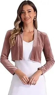 [Allegra K] Velvet Shrug for Women's Long Sleeve Open Front Cardigan Cropped Bolero Jacket