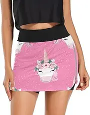 [RPLIFE] Whimsical Unicorn Pink Exercise Skort, Womens Mini Skirts High Waisted, Sport Skorts Skirts for Women