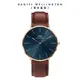 Daniel Wellington 手錶 男錶 Classic St Mawes Arctic 40mm 極光藍棕色真皮皮革錶-藍錶盤-玫瑰金框(DW00100626)