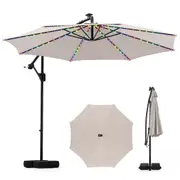 Costway 3m Patio Solar Offset Cantilever Umbrella w/Base LED Lights 9 Mode Easy Tilt Adjustment 360° Rotation