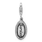 Sterling Silver Amore La Vita Rhodium-Plated Polished Antiqued Survivor Charm With Fancy Lobster Clasp