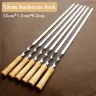Flat Skewers Long Wood Handle BBQ Skewer 55cm Shish Kebab Barbecue Grill Sticks