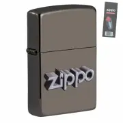 Zippo 49417 3D Logo Black Ice Pocket Lighter + FLINT PACK