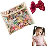 [Generic] 100 Pieces Baby Girl Toddler Headbands and a Red Bow Hairpin – Colorful Cartoon Elastic Hair Ties – Cute Rubber Hair Accessories for Kids (Random Style)
