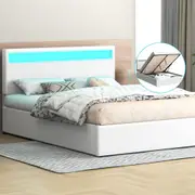 ALFORDSON Bed Frame Double Queen King Single RGB LED Gas Lift Storage Base White