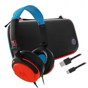 4Gamers Hard-Shell Premium Travel Case for Nintendo Switch - Gaming Headset, Braided Cable & Travel Case - Neon Red & Blue