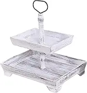 Tiered Tray Stand - Wooden Serving Stand, Rustic Tray Display, Sturdy Rectangular Multi-Tier Shelf for Bookcase, Dining Table, Centerpiece, Shelf
