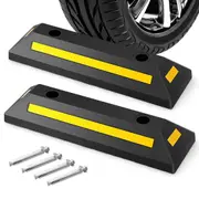 Costway 2Pcs Rubber Curb Garage Vehicle Floor Stopper Heavy Duty w/Three-Way Reflective Stripes