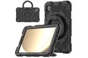 Samsung Galaxy Tab A9 8.7 inch 2023 Rotatable Handle Bracket & Shoulder Strap Shockproof Kids Super-Hero Case-Black&Black