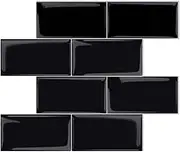 Peel and Stick Backsplash Tiles for Kitchen,Self Adhesive 3D Wall Sticker Black Subway Tiles in Upgrade Thicker Design-6 Sheets (Black)