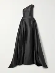 [Solace London] Solace London - The Charo One-shoulder Draped Satin-twill Gown - Black - UK 12 UK 12 Black