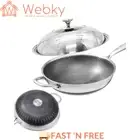 32cm 304 Stainless Steel Non-Stick Stir Fry Cooking Kitchen Honeycomb Wok Pan wi