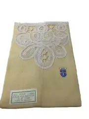 Vintage 100% Belgian Linen and Battenberg Lace Hankerchief HandTowel Pale Yellow