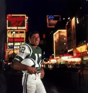 Scenic portrait of New York Jets QB Joe Namath at Times Square New- Old Photo
