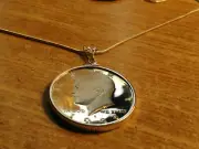 1988 Proof John F Kennedy Half Pendant on an 18" 925 Italian Silver Snake Chain