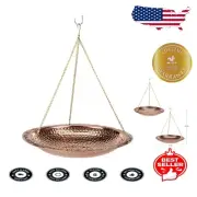 Large Artisan-Hammered Copper Bird Bath with Decorative Perch Lip - 22" High