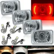4X6" Red Halo DRL Projector Headlight w/ 6K LED Light Bulbs Crystal Clear Set (for: Chrysler)