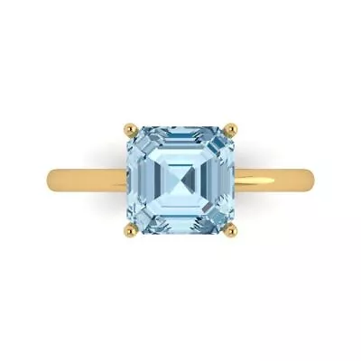 2.5Ct Asscher Cut Natural Sky Blue Topaz Solid Gold Solitaire Engagement Ring
