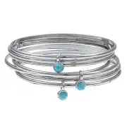 New Roberta Chiarella Silvertone Brass 7-pcs Bangle Set Lucky-7 2657B12 R3-TURQ