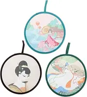 DONFAMDS Folding Hand Fan Set Round Foldable Fans Handheld for Women Adornments Artistic Decor