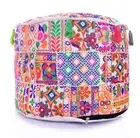 Indian Patchwork White Poufcover Bean Bag Ottoman Ethnic Round Foot Stool Cover