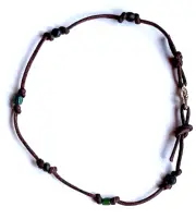 Anklet, Tradewind Glass Beads, 9.5 Inches, Knotted Waxed Cotton Cord