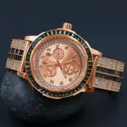 Black Onyx Rose Gold Tone Real Diamond Dial Solid Steel Custom Bezel Band Watch