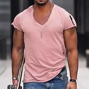 Men's T Shirt Short Sleeve V Neck Spring Summer Plain Fashion Streetwear Pink Sports Outdoor Sport Going out Black White Pink Top Tee for Men
