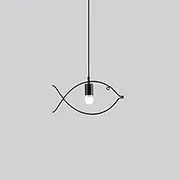 Modern Fish Shape Pendant Light, Black Metal Frame, Single Bulb Design, E27 Base, Kitchen Restaurant Bar Balcony Hanging Pendant Light, Bulb Not Included (Black)