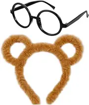 Chipmunks Garment Sets Include 1 Round Glasses Frame and 1 Ears Headband for Cosplay Halloween Party Animal Costume Accessories