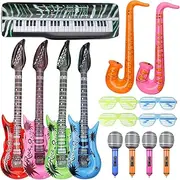 Inflatable Guitar Saxophone Microphone Balloons Musical Instrument Balloons Photo Booth Props, 70s 80s 90s Disco Hip Hop Party Rock Star Balloons Party Supplies Favors Decorations