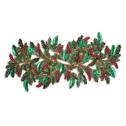 Kim Seybert Holly and Sprig Runner in Green, Red & Gold Tones