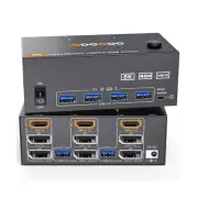 KVM Switch 3 Monitors 2 Computers 4K@144Hz 8K@60Hz, 2 Displayport + HDMI USB3...
