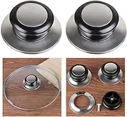 2Pcs Pot Lid Knob Saucepan Lid Knobs Replacement Stainless Steel Screw Hand Grip Easy Lifting Heat Resistant Pot Pan Handle Cover Universal Cookware Silver Round Knob Home Kitchen Accessory