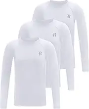 [Runhit] 3 Pack Boys Compression Shirt Kids Long Sleeve Undershirt Youth Quick Dry Baselayer for Football Baseball White