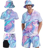 [HYYFTDGS] Mens 2 Pieces Hawaiian Shirt and Shorts Set Short Sleeve Button Down Shirts Tracksuit for Men with Bucket Hats