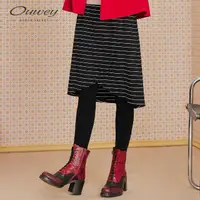 在飛比找momo購物網優惠-【OUWEY 歐薇】含棉條紋假兩件造型褲(黑/可/藍)