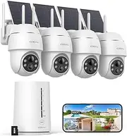 [COOAU] Solar Security Cameras Wireless Outdoor, 4 Cam-Kit, 4MP Cameras for Home Security System, 360° Pan & Tilt, Color Night Vision, Motion Detection, No Monthly Fee, Siren Alarm, IP66, Memory Card