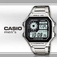 在飛比找森森購物網優惠-【CASIO 卡西歐】方形世界時間地圖不鏽鋼中性錶(AE-1