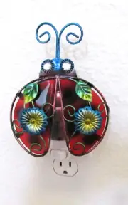 Night Light- LADYBUG - Hand Painted Art Glass -red green blue black
