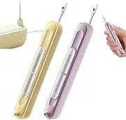 Linyongc 2-in-1 Needle Threader Seam Ripper, 2Pcs, Beige, Green, Purple, Metal, Plastic, Sewing Tool