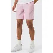 Mens Elasticated Waist Relaxed Side Piping Shell Short Shorts In Pink