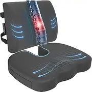 Chair Cushion/Seat Cushion for Office, Lumbar Support for Chair, Car, Back Support, Memory Foam Cushion, Washable Cover (Dark Grey, Mesh)