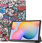 [Nexue] Leather Case for Samsung Galaxy Tab S6 Lite 10.4-inch 2024/2022/2020, Slim Fit Smart Full Body Cover with Magnetic Trifold Stand Auto Sleep/Wake (Graffiti)