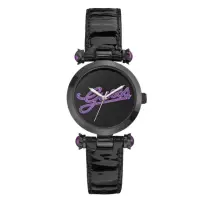 在飛比找momo購物網優惠-【GUESS】時尚摩登靚麗率性漆皮腕錶-黑紫/33mm(GW
