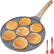 Bobikuke Pancake Pan 26 cm, Non-Stick Pancake Maker 7 Holes with Smiley Pattern for Induction Mini Crepes Breakfast